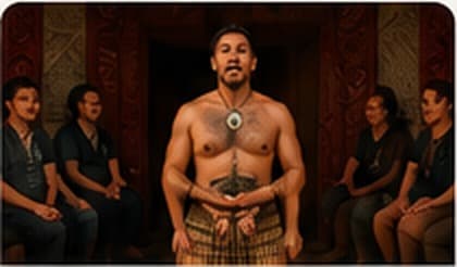 Kaikōrero addressing manuhiri inside a carved wharenui